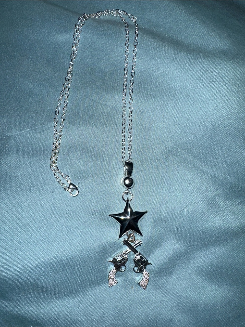Silver Star & Crossed Guns Pendant Necklace - Silver